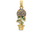 FJC Finejewelers 14k Yellow Gold 3d Lavender Hydrangea Flowers with Leaves In Pot Charm