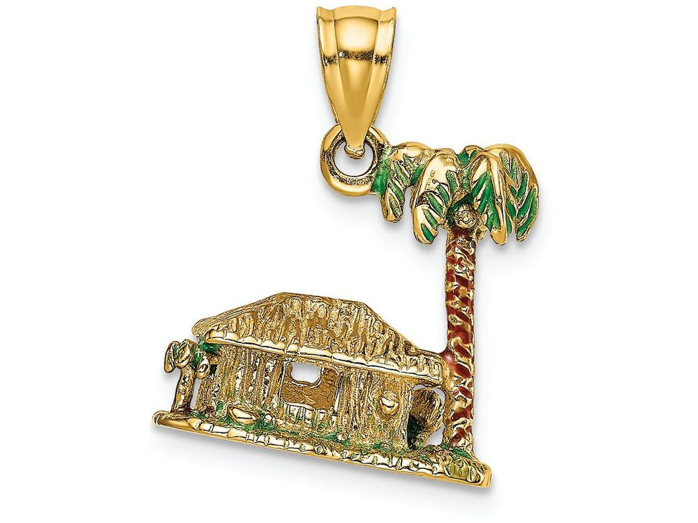 FJC Finejewelers 14k Yellow Gold 3d Palm Tree Hut with Enamel Charm