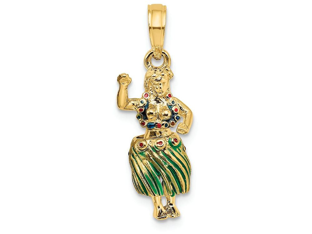 FJC Finejewelers 14k Yellow Gold 3d Hula Girl with Moveable Grass Skirt Charm