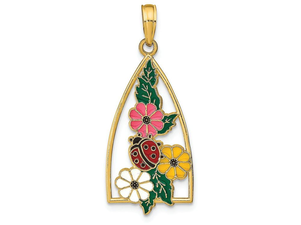 FJC Finejewelers 14k Yellow Gold Ladybug Triangle "stained Glass" with Enamel Charm