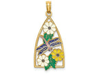 FJC Finejewelers 14k Yellow Gold Dragonfly Flowers In Triangle with Enamel Charm