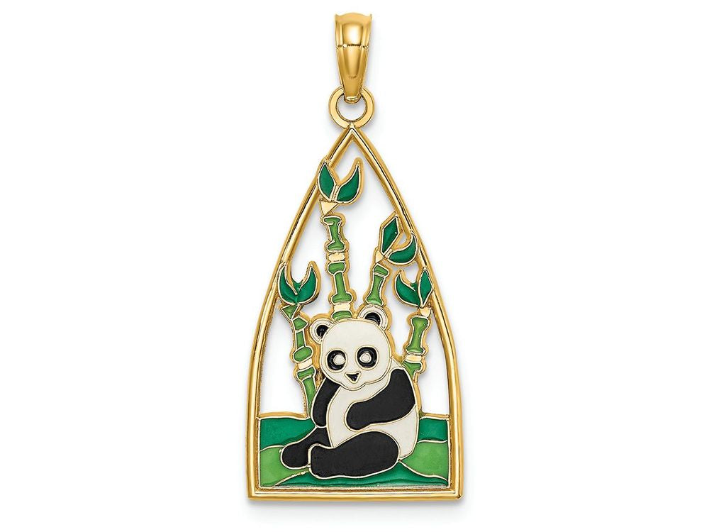 FJC Finejewelers 14k Yellow Gold Panda Bear Bamboo In Triangle with Enamel Charm
