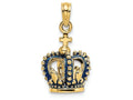 FJC Finejewelers 14k Yellow Gold 3d Blue Enamel Crown with Cross On Top Charm