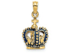 FJC Finejewelers 14k Yellow Gold 3d Blue Enamel Crown with Cross On Top Charm