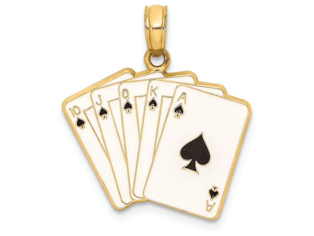 FJC Finejewelers 14k Yellow Gold Enamel Playing Cards Royal Flush Charm