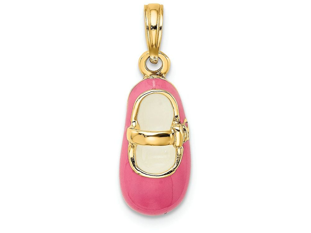 FJC Finejewelers 14k Yellow Gold 3d Baby Shoe with Pink Enamel Charm