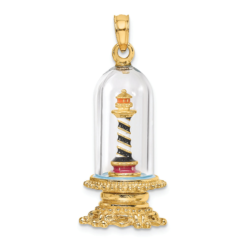 FJC Finejewelers 14k Yellow Gold 3d Enamel Lighthouse In Glass Dome Charm