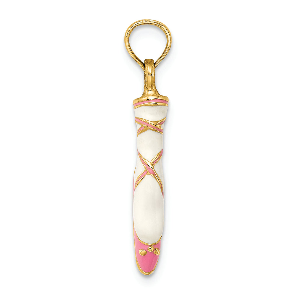 FJC Finejewelers 14k Yellow Gold 3d Enamel Ballet Shoepink White Charm