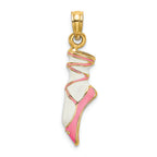 FJC Finejewelers 14k Yellow Gold 3d Enamel Ballet Shoepink White Charm