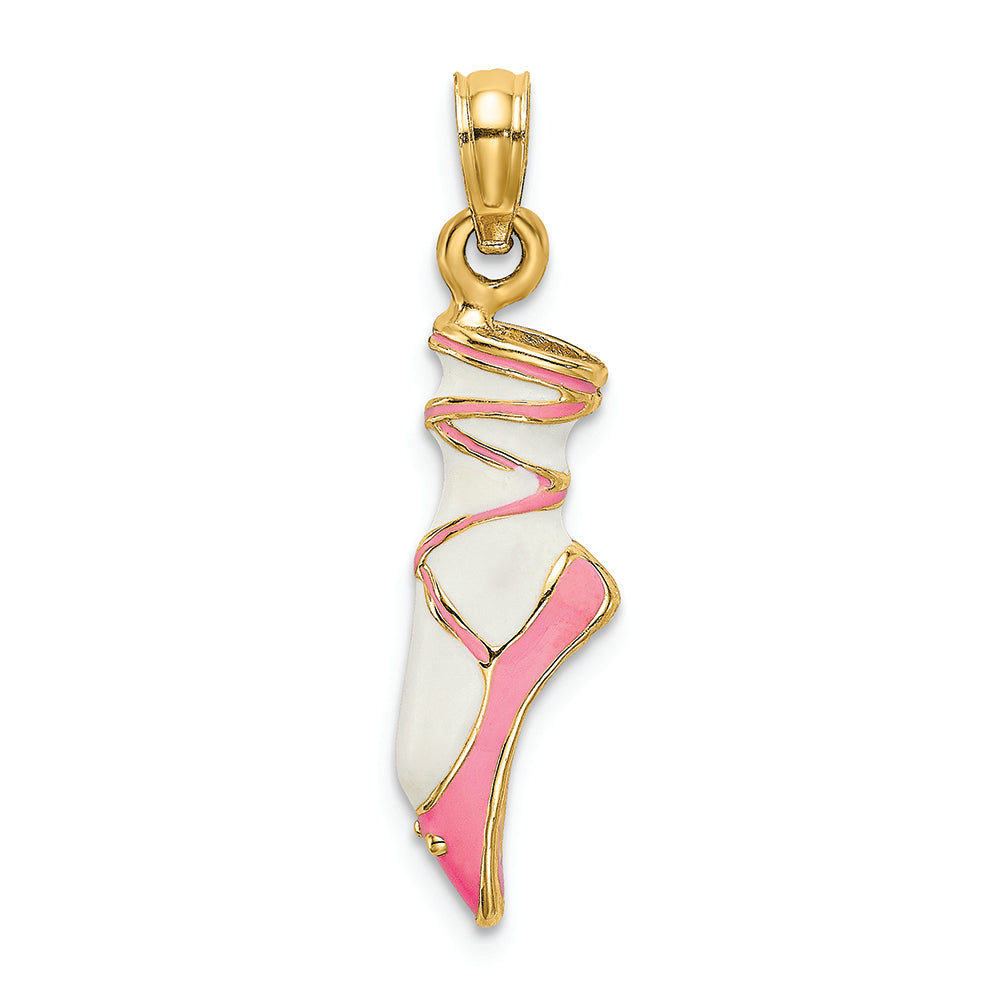 FJC Finejewelers 14k Yellow Gold 3d Enamel Ballet Shoepink White Charm