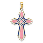 FJC Finejewelers 14k Yellow Gold 3d Pink Enamel Cross Accent Charm