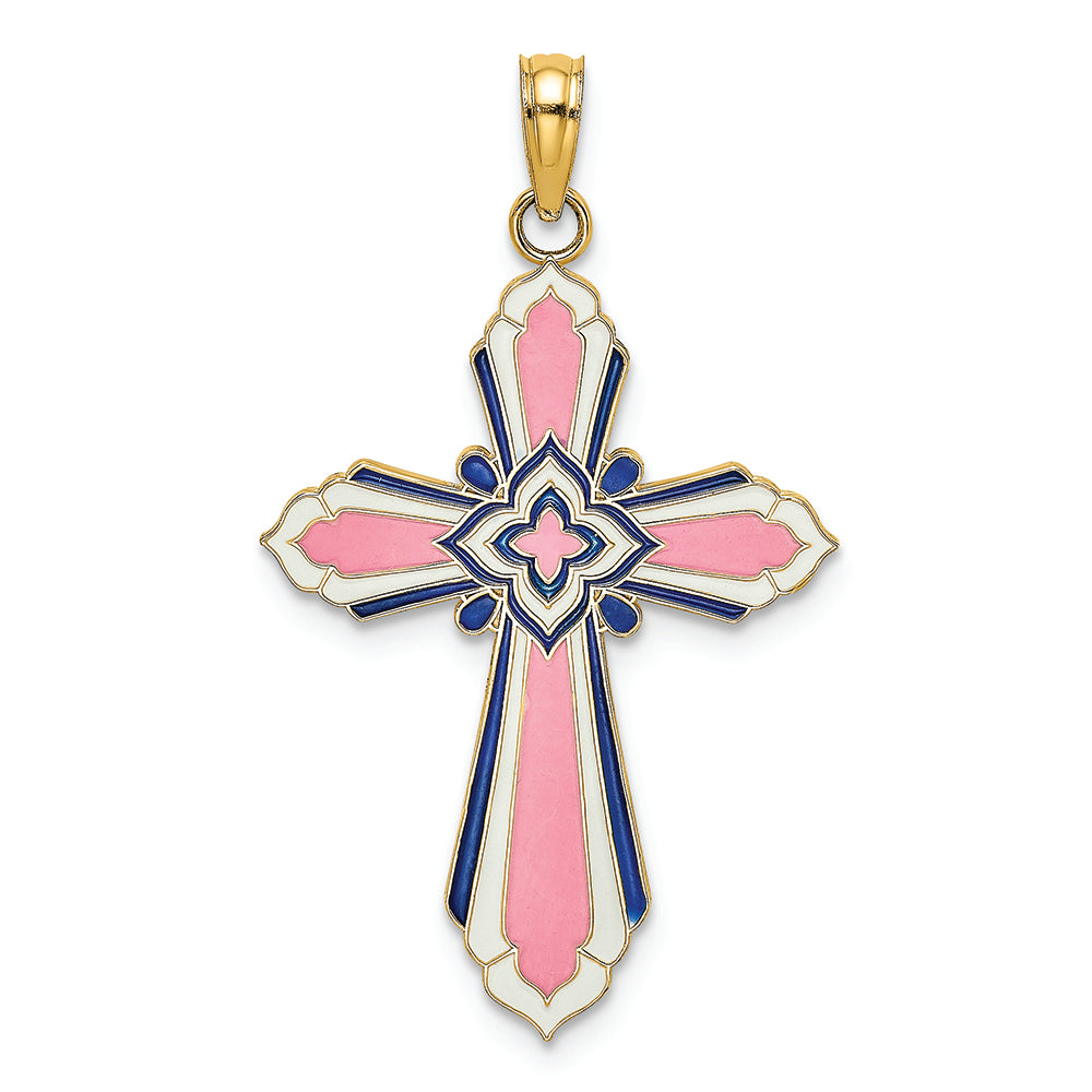 FJC Finejewelers 14k Yellow Gold 3d Pink Enamel Cross Accent Charm