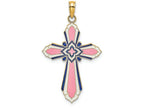 FJC Finejewelers 14k Yellow Gold 3d Pink Enamel Cross Accent Charm