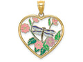 FJC Finejewelers 14k Yellow Gold Dragonfly Flowers In Heart with Enamel Charm