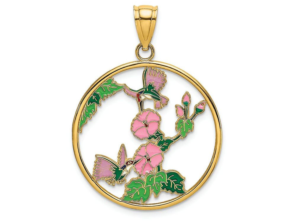 FJC Finejewelers 14k Yellow Gold Hummingbirds Flowers In Circle with Enamel Charm