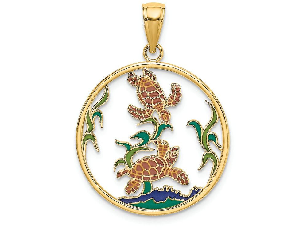 FJC Finejewelers 14k Yellow Gold Sea Turtles In Circle with Enamel Charm