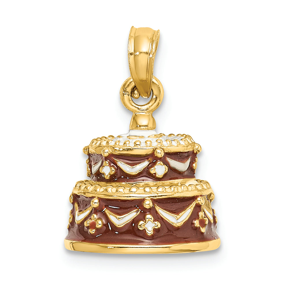 FJC Finejewelers 14k Yellow Gold 3d Happy Birthday Cake with Brown Frosting Charm