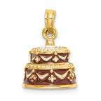 FJC Finejewelers 14k Yellow Gold 3d Happy Birthday Cake with Brown Frosting Charm
