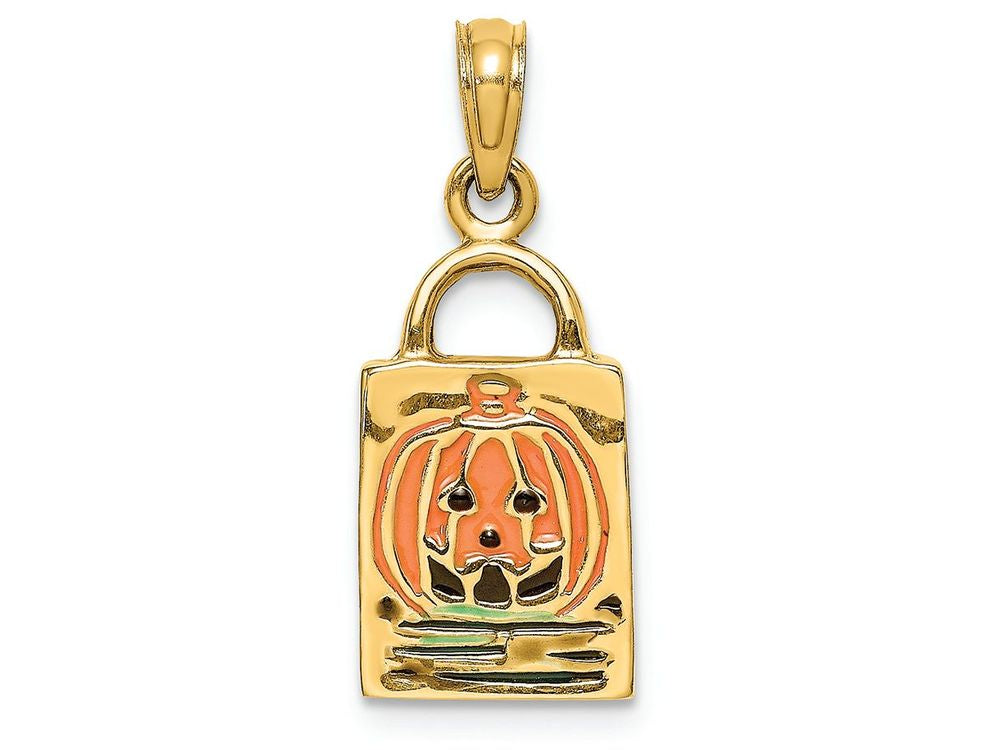 FJC Finejewelers 14k Yellow Gold 3d Trick Or Treat Bag with Pumpkin Enamel - Halloween Charm