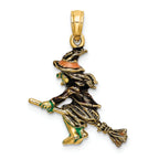 FJC Finejewelers 14k Yellow Gold 3d Witch Flying On Broom with Enamel - Halloween Charm