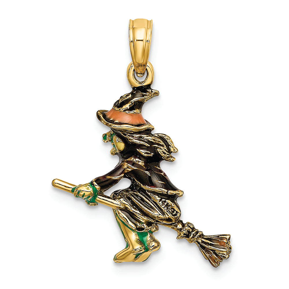 FJC Finejewelers 14k Yellow Gold 3d Witch Flying On Broom with Enamel - Halloween Charm