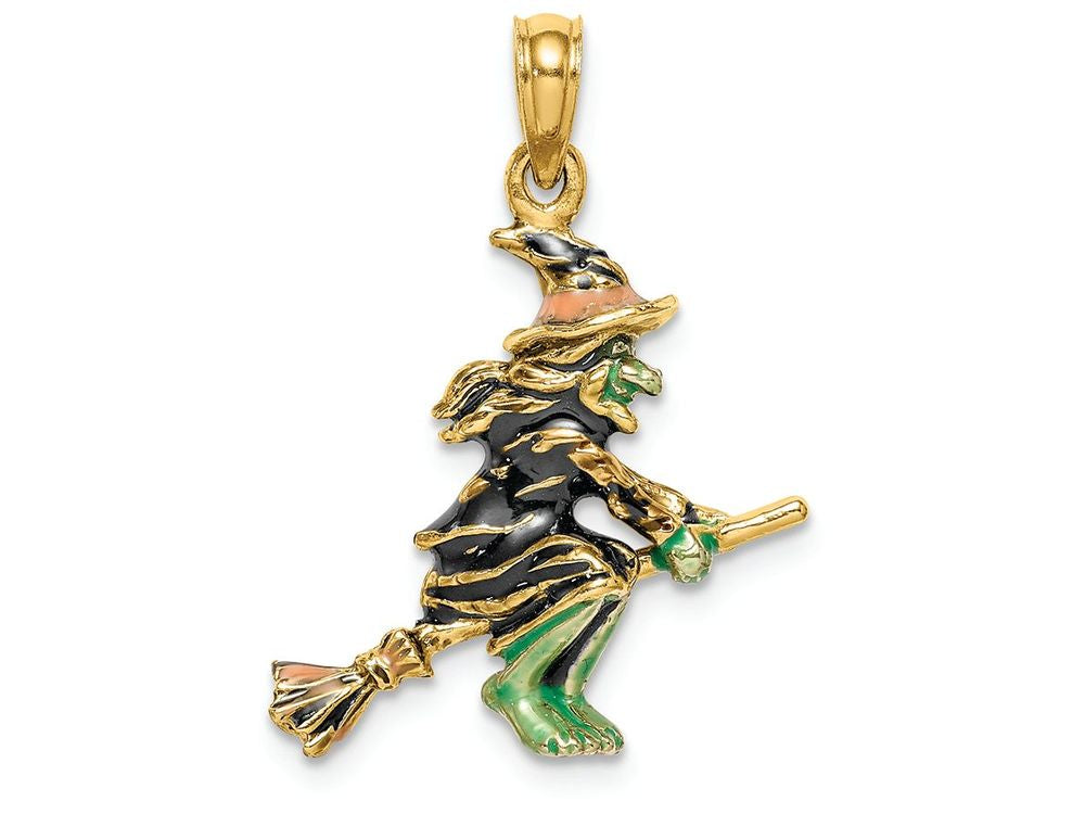 FJC Finejewelers 14k Yellow Gold 3d Witch Flying On Broom with Enamel - Halloween Charm