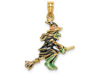 FJC Finejewelers 14k Yellow Gold 3d Witch Flying On Broom with Enamel - Halloween Charm
