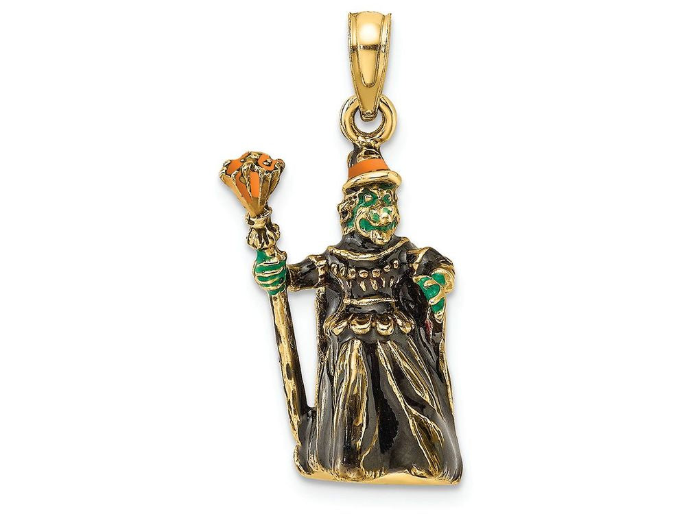 FJC Finejewelers 14k Yellow Gold 3d Witch Standing with Broomenamel - Halloween Charm