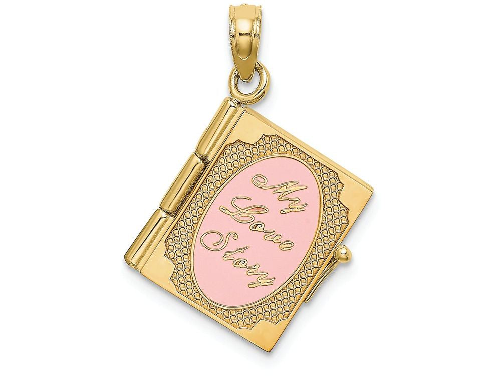 FJC Finejewelers 14k Yellow Gold 3d "my Love Story" Book with Pink Cover Heartsmoveable Charm