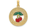 FJC Finejewelers 14k Yellow Gold Traverse City Mi On Round Frame with Red Cherry Center Charm