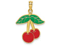 FJC Finejewelers 14k Yellow Gold Cherries with Enamel Stem Leafflat Charm