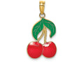 FJC Finejewelers 14k Yellow Gold Enamel Cherries with Stem Leaf Charm