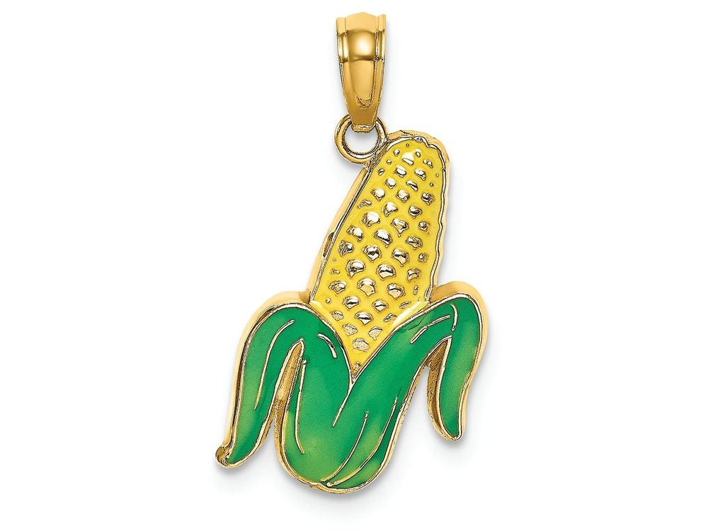 FJC Finejewelers 14k Yellow Gold Enamel Corn with Husk Peeled Charm