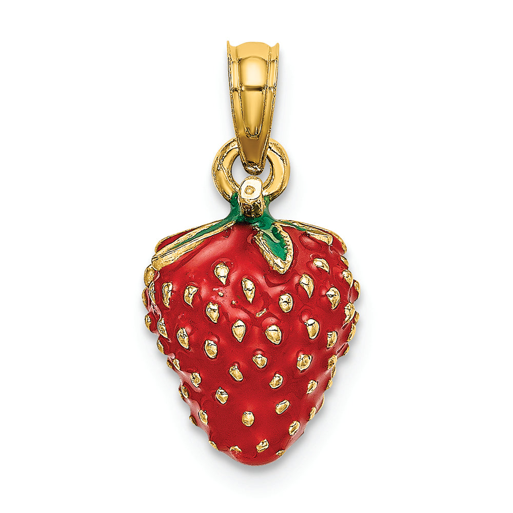 FJC Finejewelers 14k Yellow Gold 3d Enamel Strawberry with Leaf Charm