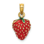 FJC Finejewelers 14k Yellow Gold 3d Enamel Strawberry with Leaf Charm