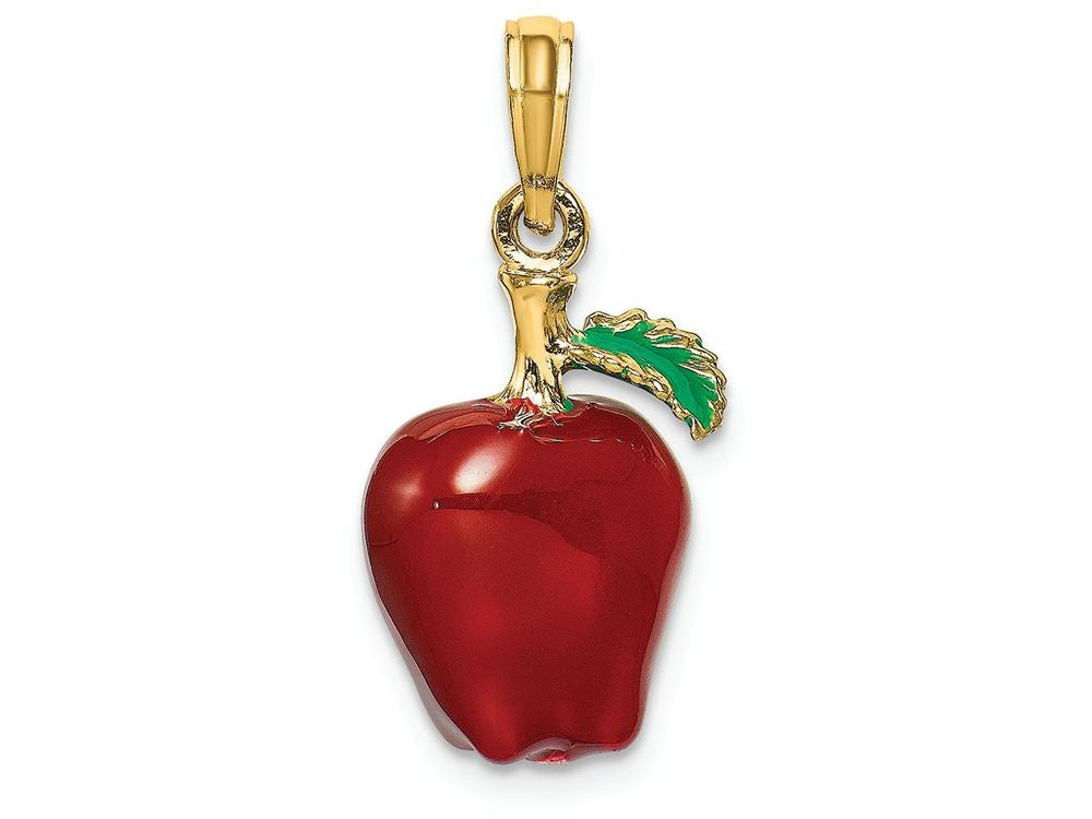 FJC Finejewelers 14k Yellow Gold 3d Enamel Red Delicious Apple with Stem Leaf Charm