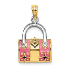 FJC Finejewelers 14k Yellow Gold 3d Pink Duffle Double Strap Handbagmoveable Charm