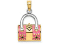 FJC Finejewelers 14k Yellow Gold 3d Pink Duffle Double Strap Handbagmoveable Charm