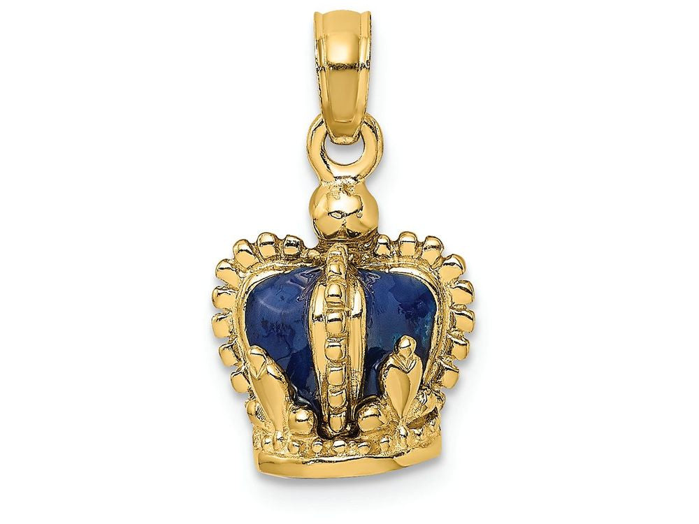 FJC Finejewelers 14k Yellow Gold 3d Crown with Blue Enamel Inside Charm