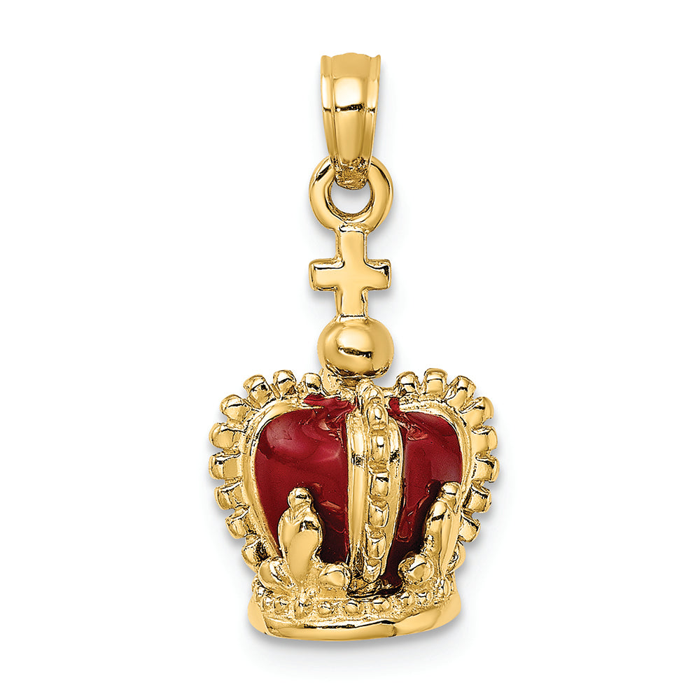 FJC Finejewelers 14k Yellow Gold 3d Crown with Red Enamel Inside with Cross On Top Charm