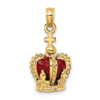 FJC Finejewelers 14k Yellow Gold 3d Crown with Red Enamel Inside with Cross On Top Charm
