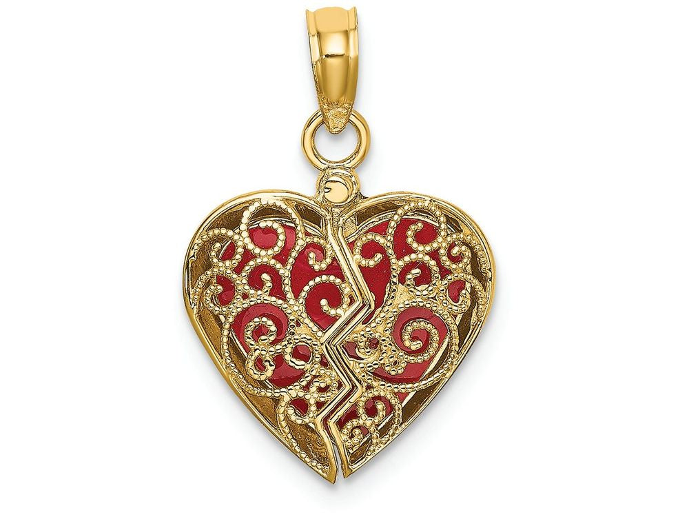 FJC Finejewelers 14k Yellow Gold 3d Reversible Heart Opens with Red Heart Inside Charm