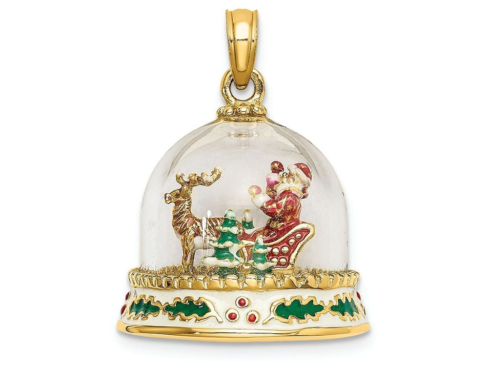 FJC Finejewelers 14k Yellow Gold 3D Christmas Snow Globe with Santa Sled Reindeer Charm