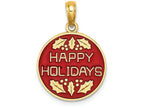FJC Finejewelers 14k Yellow Gold Happy Holidays with Holly On Round Disc (green Red) Charm