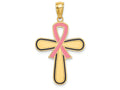 FJC Finejewelers 14k Yellow Gold Cross with Pink Ribbon - Breast Cancer Charm