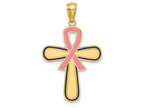 FJC Finejewelers 14k Yellow Gold Cross with Pink Ribbon - Breast Cancer Charm