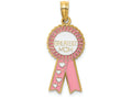 FJC Finejewelers 14k Yellow Gold Greatest Mom Ribbon with Pink Enamel Charm