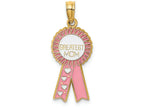 FJC Finejewelers 14k Yellow Gold Greatest Mom Ribbon with Pink Enamel Charm