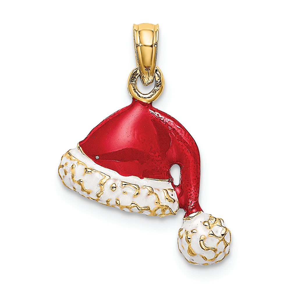 FJC Finejewelers 14k Yellow Gold 3d Santa Hat with Red White Enamel Charm