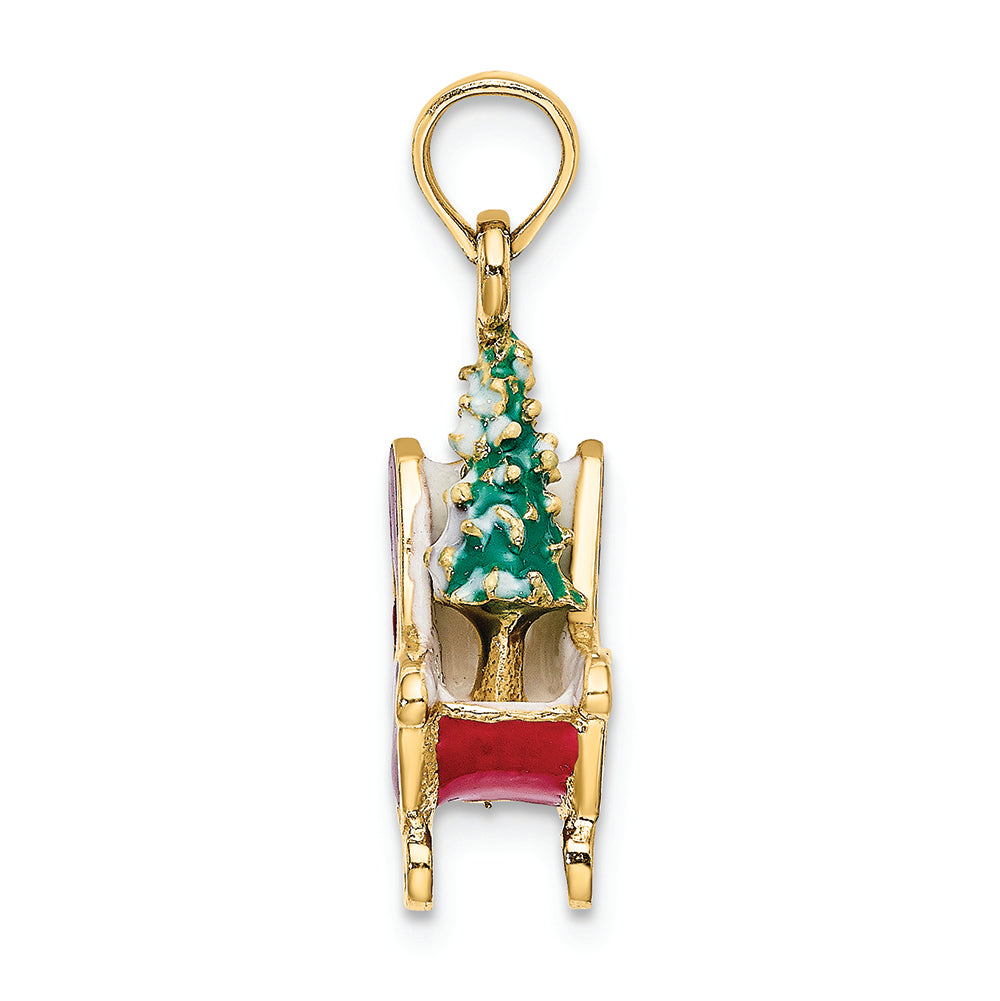 FJC Finejewelers 14k Yellow Gold 3d Sleigh with Christmas Tree Inside Enamel Charm